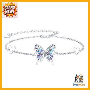 Sterling Silver Adjustable Butterfly Charm Bracelet Elegant Minimal Jewelry Gift